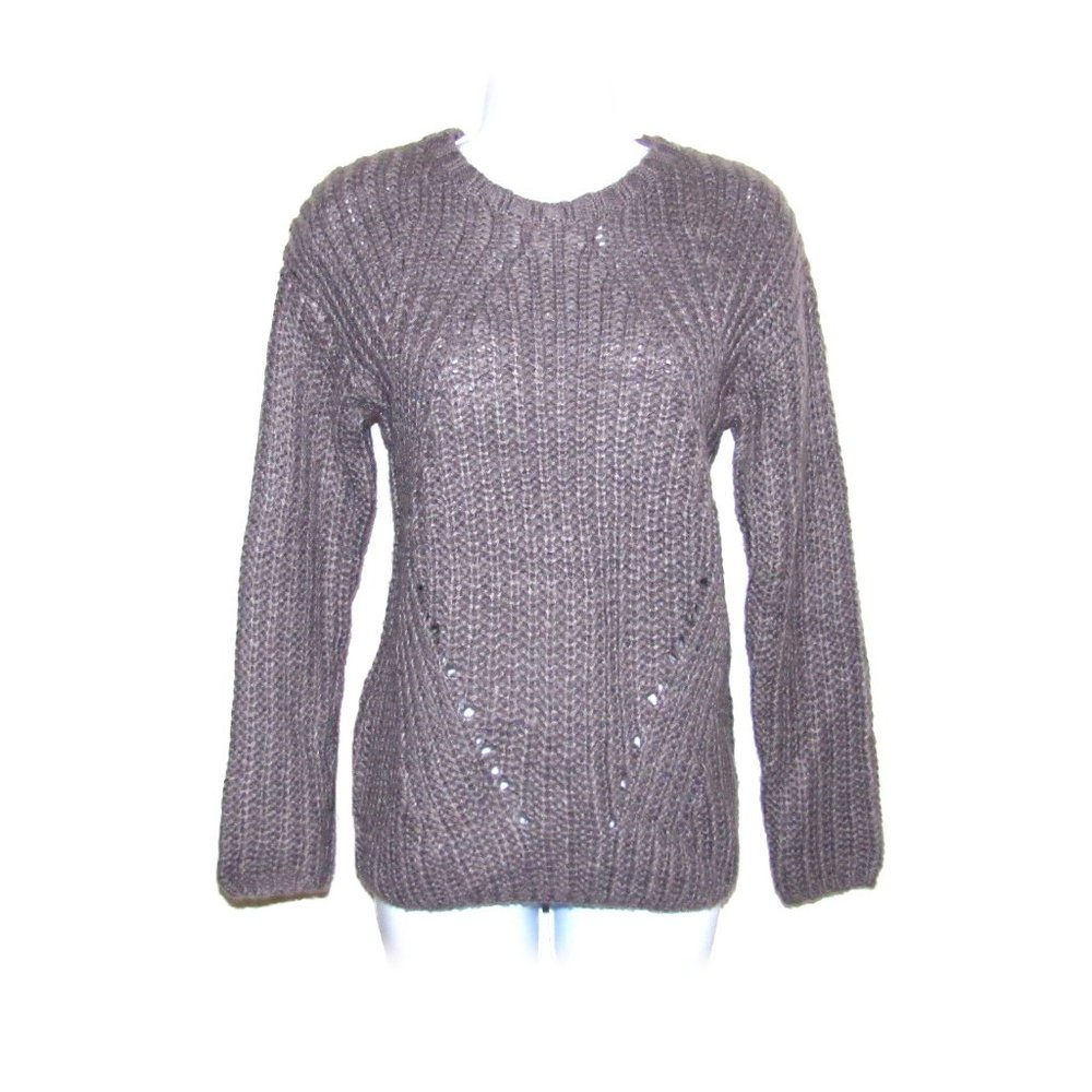 Pink Rose Thick Open Knit Comfy Gray Sweater Sz Small
